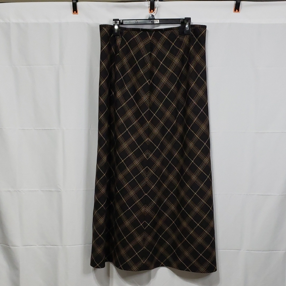 Vintage Dana Buchman Black Label Brown Plaid Maxi Skirt  Size: 14